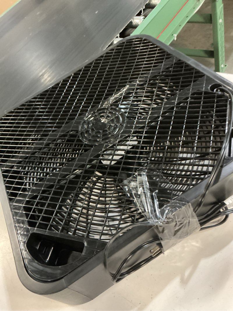 Condition photo showing As Is for utilitech 20" high velocity box fan 120v 3-speed indoor black cooling fan
