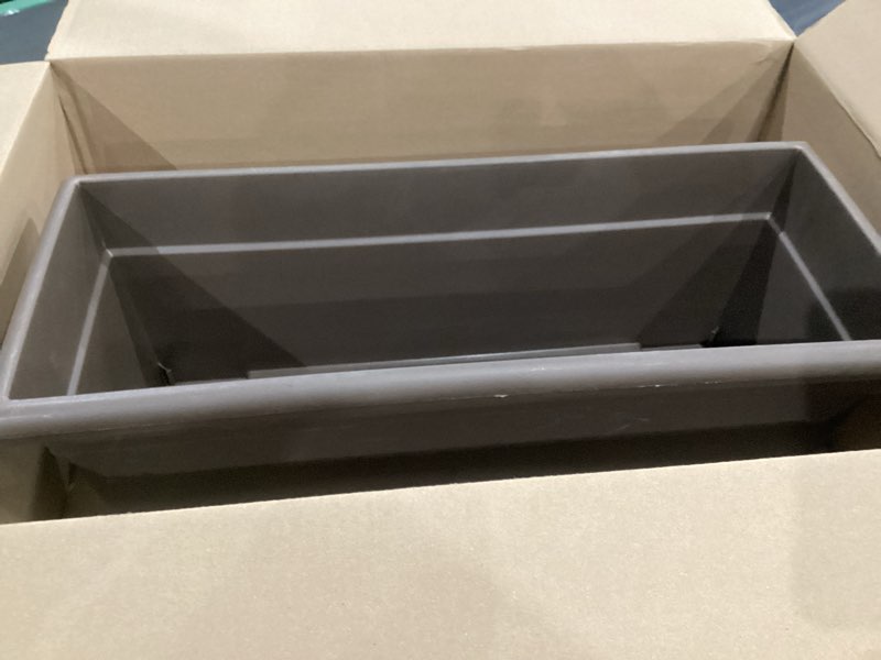 Condition photo showing Good Condition for the hc companies 28 inch romana planter box with drainage plug, lightweight uv-resistant plastic outdoor planters, 1-pack flower box for garden, patio, balcony, and fence, chocolate chocolate 28"