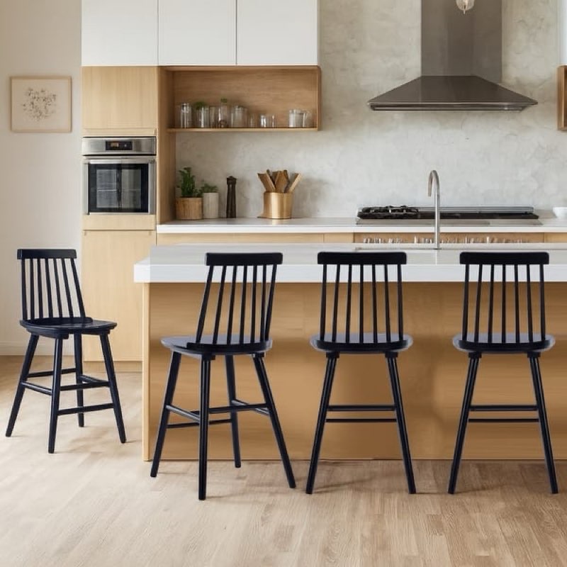 ((Missing leg))24 in. Black Swivel Counter Height Bar Stools Solid Wood Bar Chair (Set of 6)