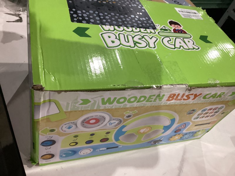 Condition photo showing New/Like New for Montessori Car Busy Board for Toddlers, Wooden Sensory Steering Wheel Activity Baby Toy with Lights, Buttons, Gears & Key Start, Kids Interactive Educational Toys for Boys Girls