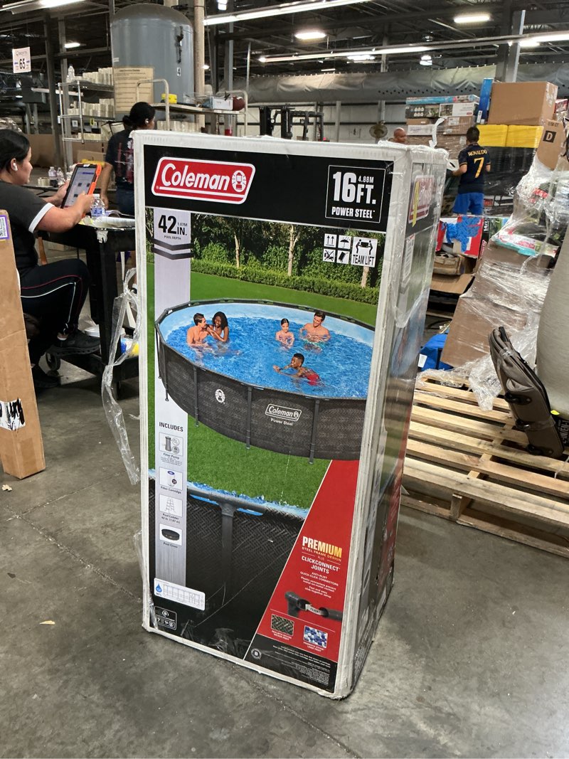 Condition photo showing Good Condition for coleman power steel 16 ft. x 42 in. round metal frame above ground pool set