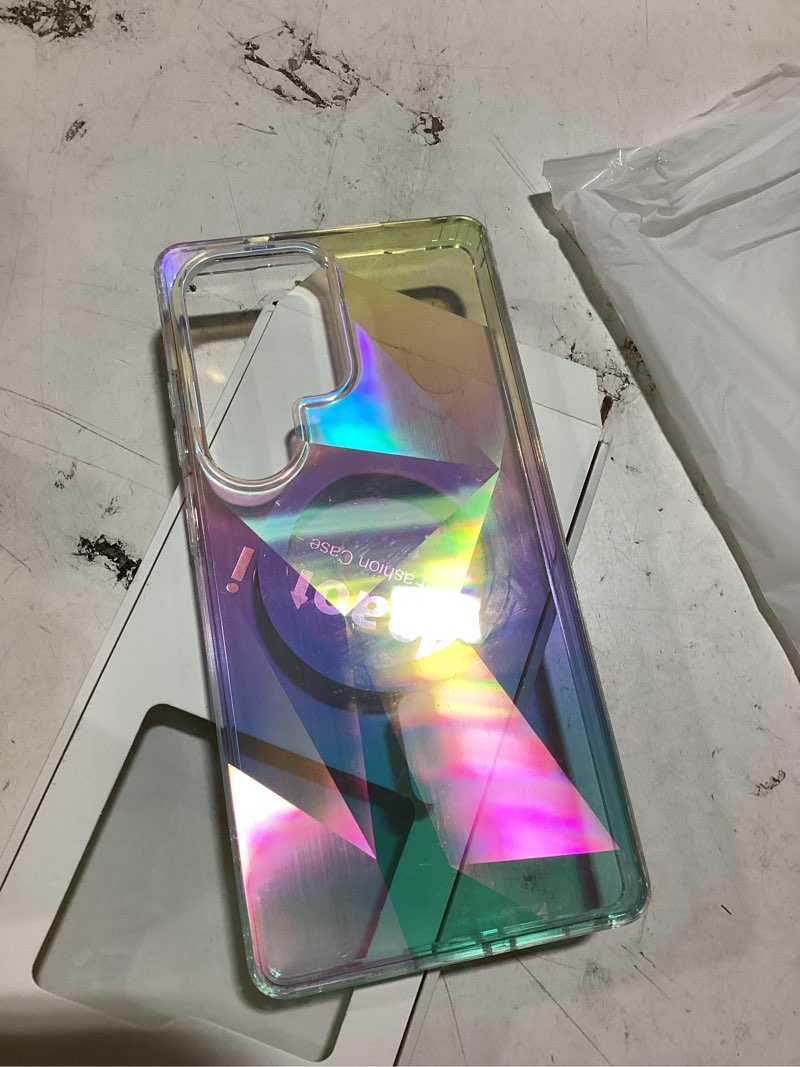 Condition photo showing As Is for cute case for samsung galaxy s25 ultra case for women girls [ compatible with magsafe ] clear glitter girly aesthetic rainbow sparkly bling magnetic phone cover, iridescent geometry iridescent geometry samsung galaxy s25 ultra