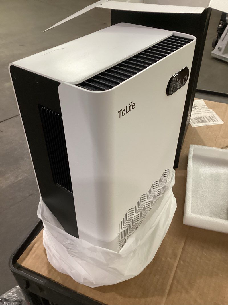 Condition photo showing Good Condition for tolife dehumidifier for home, 1000 sq.ft dehumidifiers for bedroom bathroom basement with 95 oz water tank, auto shut off 7 colors led light, white white black