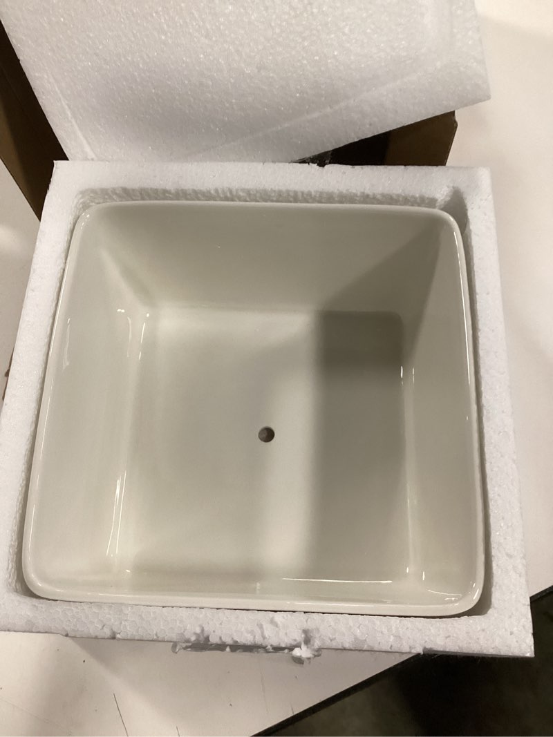 Condition photo showing New/Like New for 7 inch square white ceramic succulent cactus plants planter pot with drainage bamboo tray ?large?
