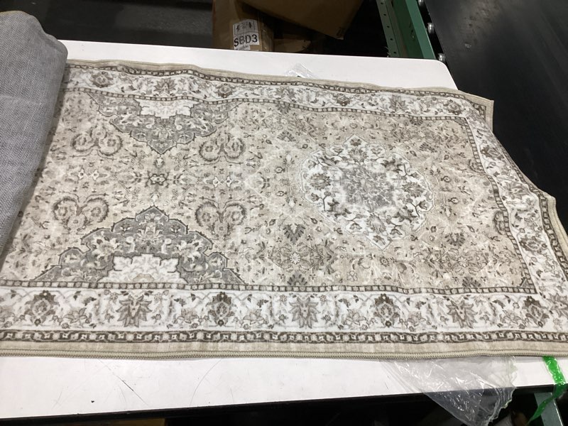 Condition photo showing New/Like New for 2x7 beige neutral runner rug | washable, non slip, soft low pile, vintage farmhouse, for hallway kitchen laundry bathroom bedroom living room home decor beige 2' x 7' (runner)