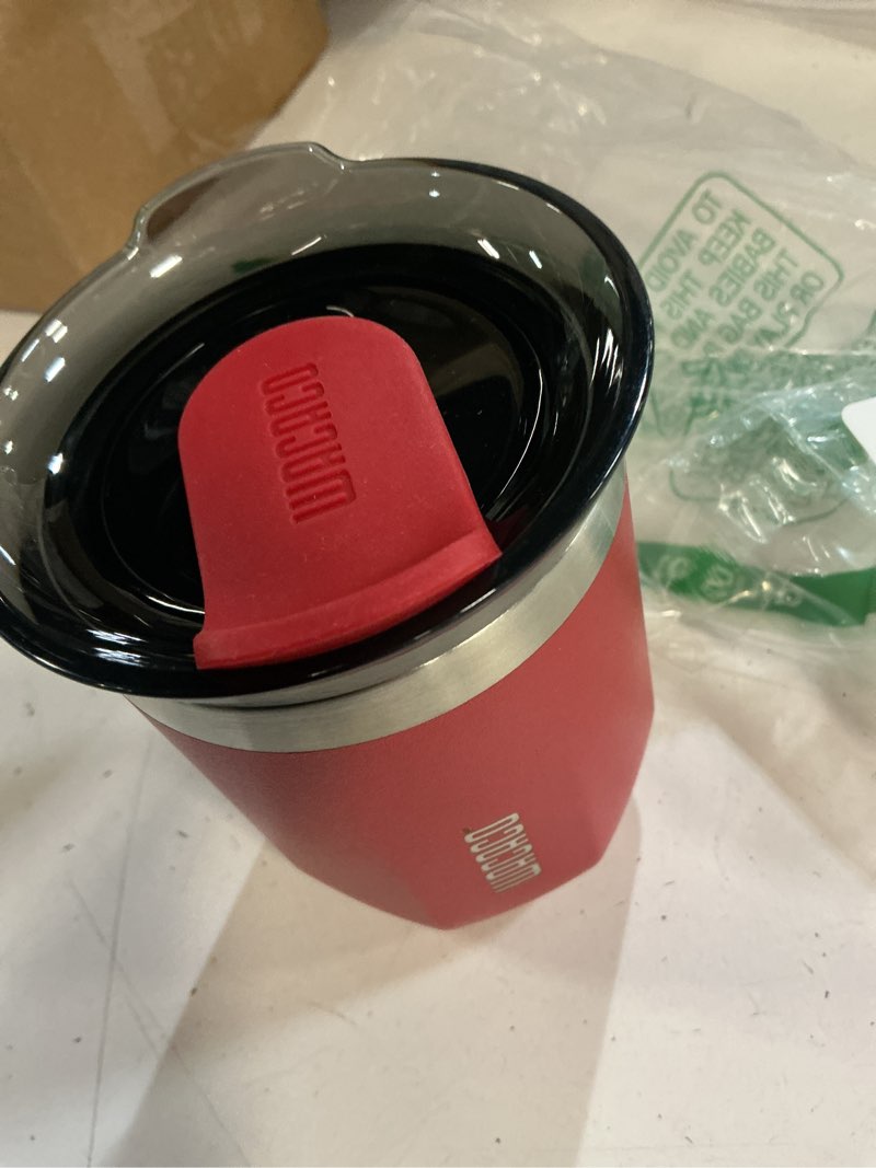 Condition photo showing New/Like New for wacaco octaroma classico vacuum insulated coffee mug, double-wall stainless steel travel tumbler with drinking lid, 6 fl oz (180ml), carmine red carmine red 6 fl oz (180ml)