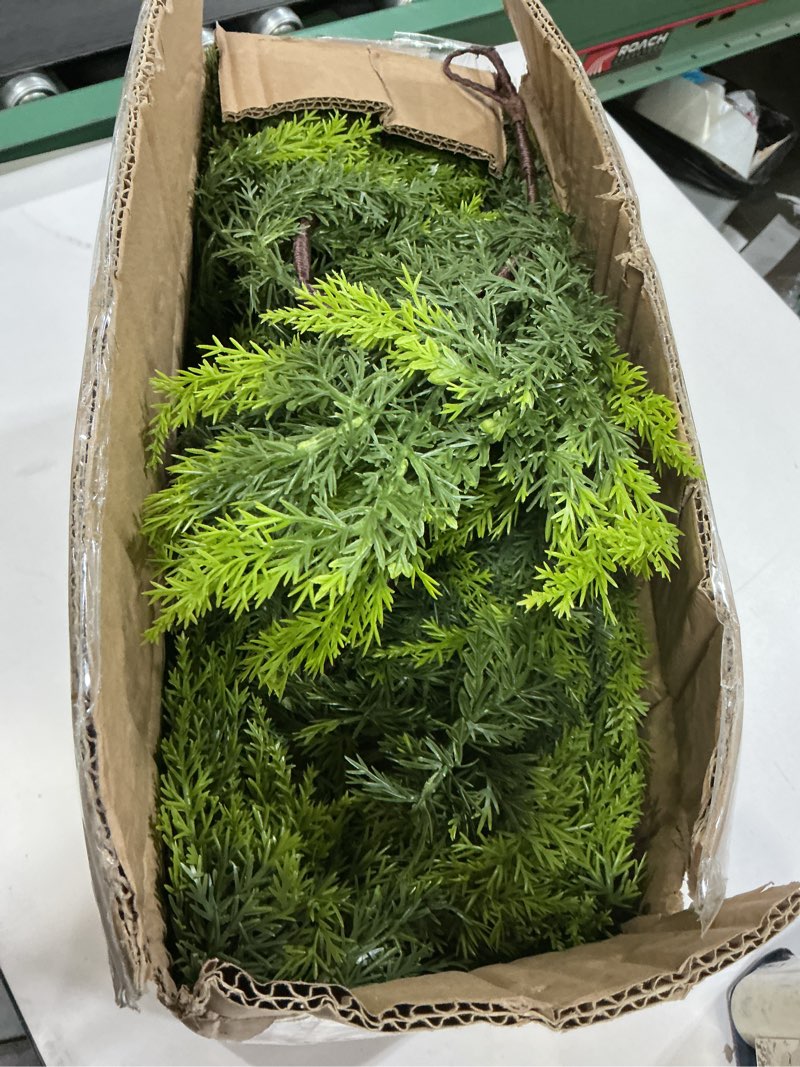 Condition photo showing Good Condition for 12FT Christmas Cedar Garland Artificial Realistic Green Faux Real Touch Winter Pine Garland for Mantle Fireplace Wall Table Indoor Outdoor Decoraiton