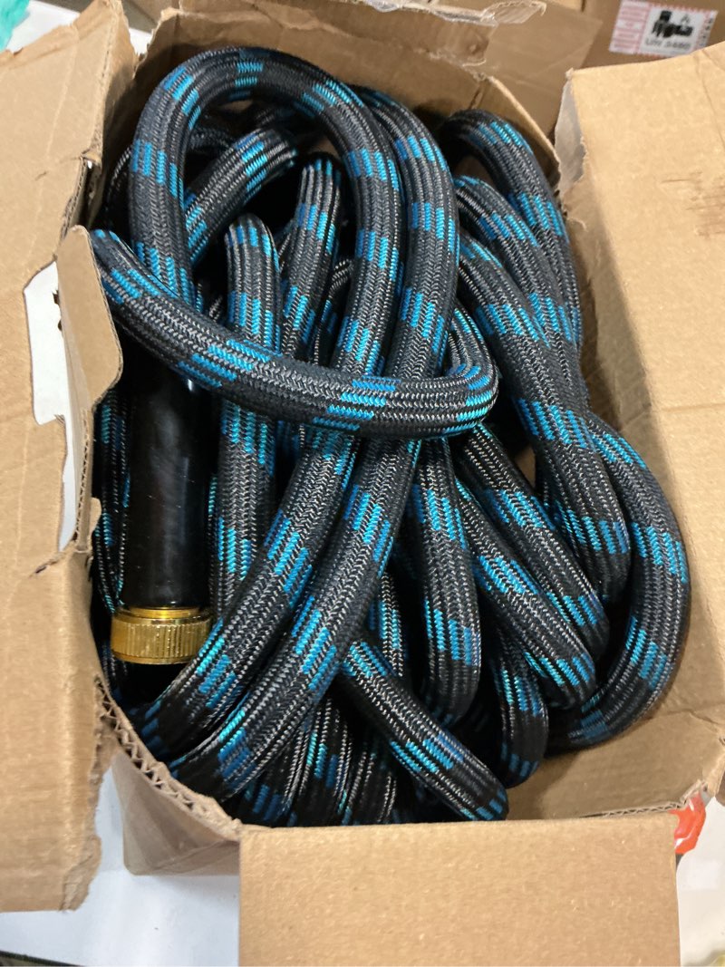 Condition photo showing Good Condition for 100ft garden hose, non-expandable flexible fabric water hose with 10-function spray nozzle, kink-free lightweight yard hose with 3/4" solid brass connectors for lawn, outdoor, rv & marine use