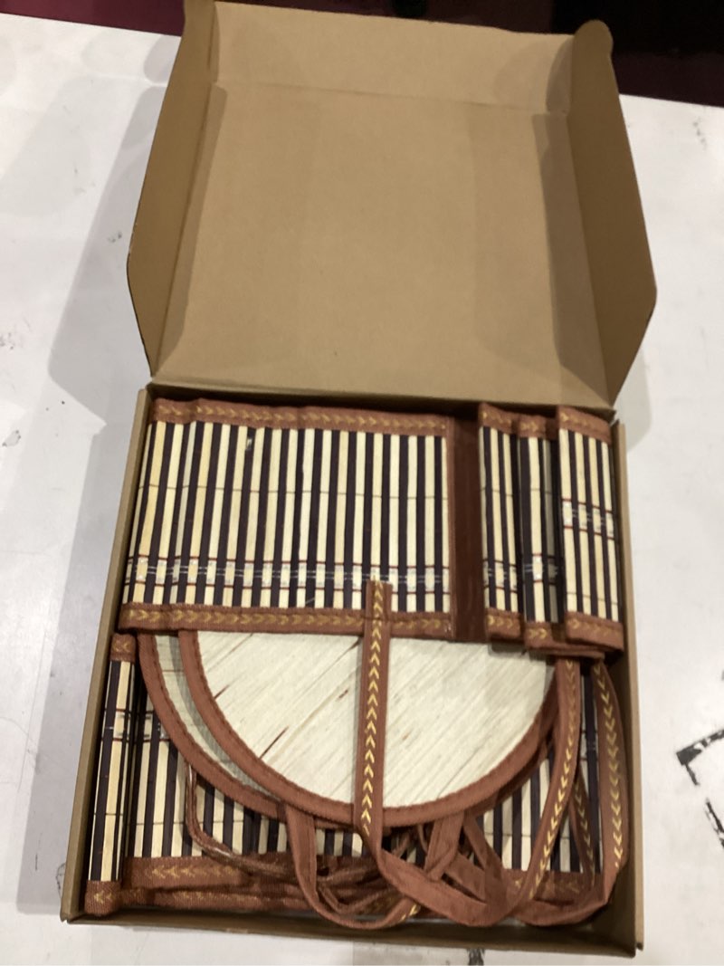 Condition photo showing Good Condition for Weysat 6 Set Baskets for Gifts Empty Easter DIY Bulk Large Woven Bamboo Gift Basket Kit with Handle Wrap Bag Red Bow to Fill for Wedding Birthdays Party Wrapping (Brown) Brown 6