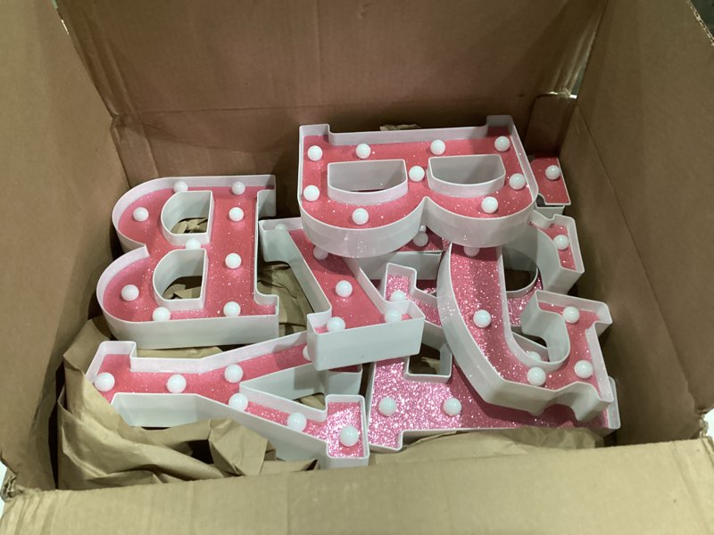 Condition photo showing Good Condition for Set of 8 Pink Baby Shower Decoration for Girl Baby LED Letters Party Supplies Light up Letter Battery Operated Letter for Table Centerpieces Wedding Valentines Day Decoration(8.7 Inch)