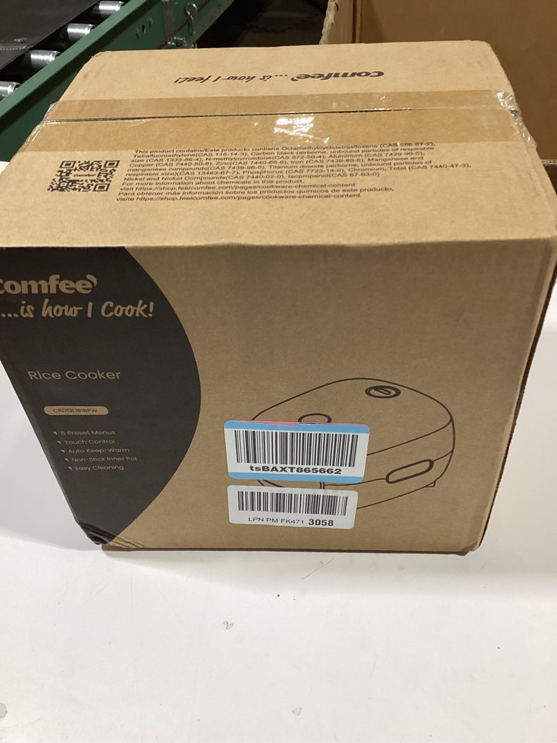 Condition photo showing New/Like New for comfee' mini rice cooker 4 cups cooked/2 cups uncooked, portable non-stick rice maker, 24 hours timer delay, 6 functions, fast cooker, brown rice, oatmeal, white 2 cups_electronic white