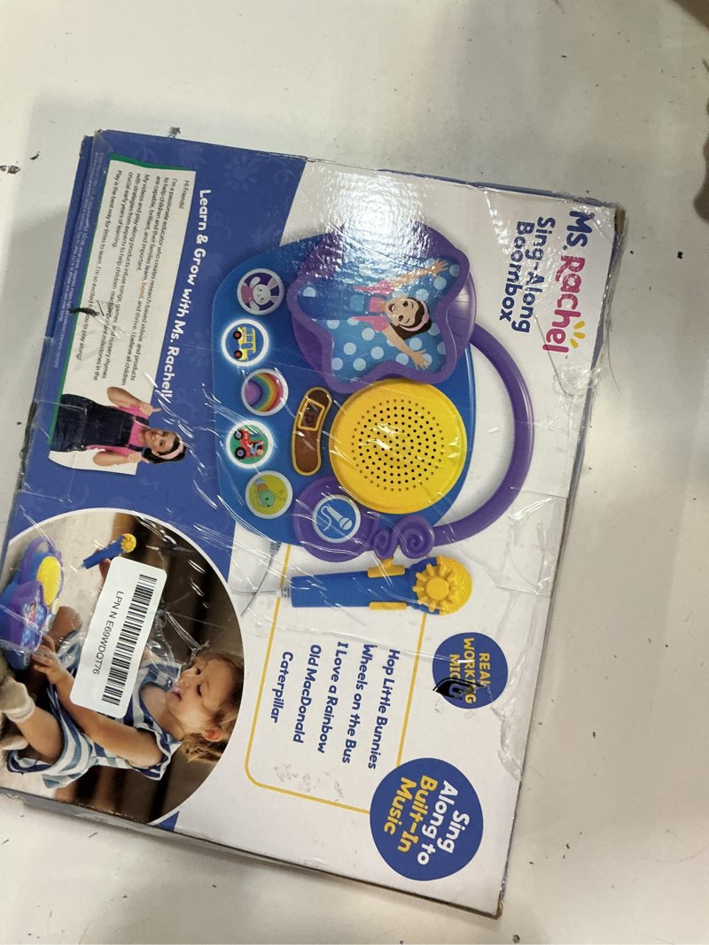 Condition photo showing As Is for ekids ms rachel karaoke microphone with boombox for fans of toddler toys, kids karaoke machine with built in music, great gifts for kids