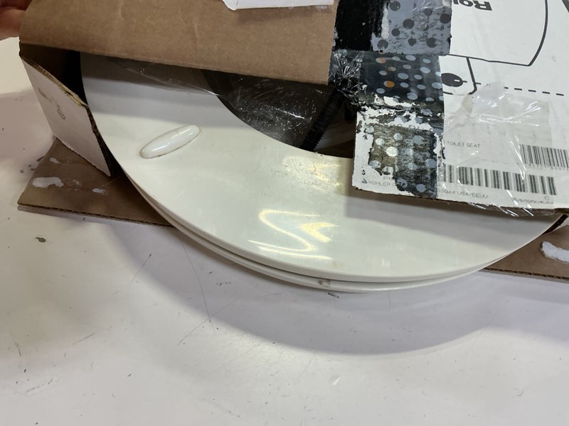 Condition photo showing As Is for kohler 4639-rl-0 cachet readylatch round toilet seat soft close, white white round ready latch