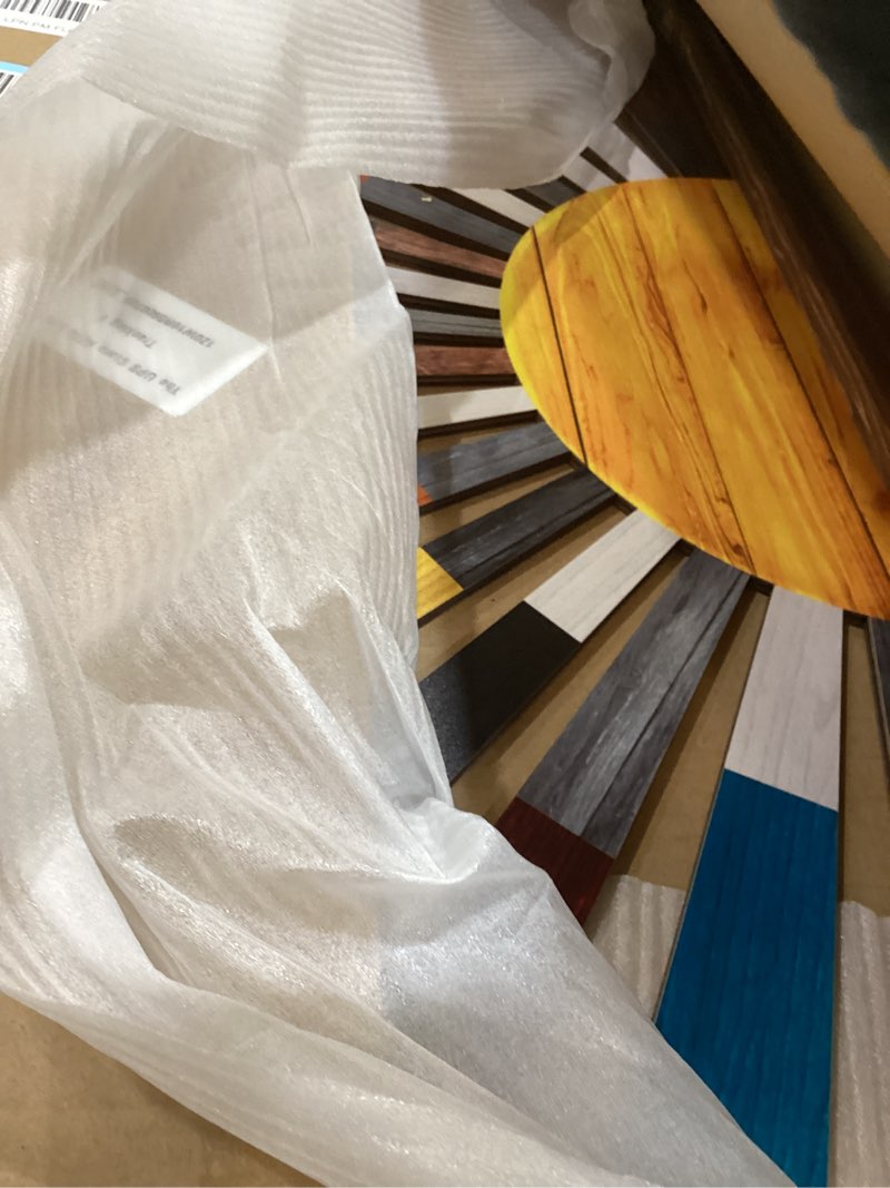 Condition photo showing Good Condition for IARTTOP Large Boho Sun Wall Art Framed Wooden Art Wall Decor Rainbow Sun Rising On The Horizon Geometric Line Sunshine Wall Art for Living Room Bedroom Office 16"x32" 32"L x 16"W colorful sun