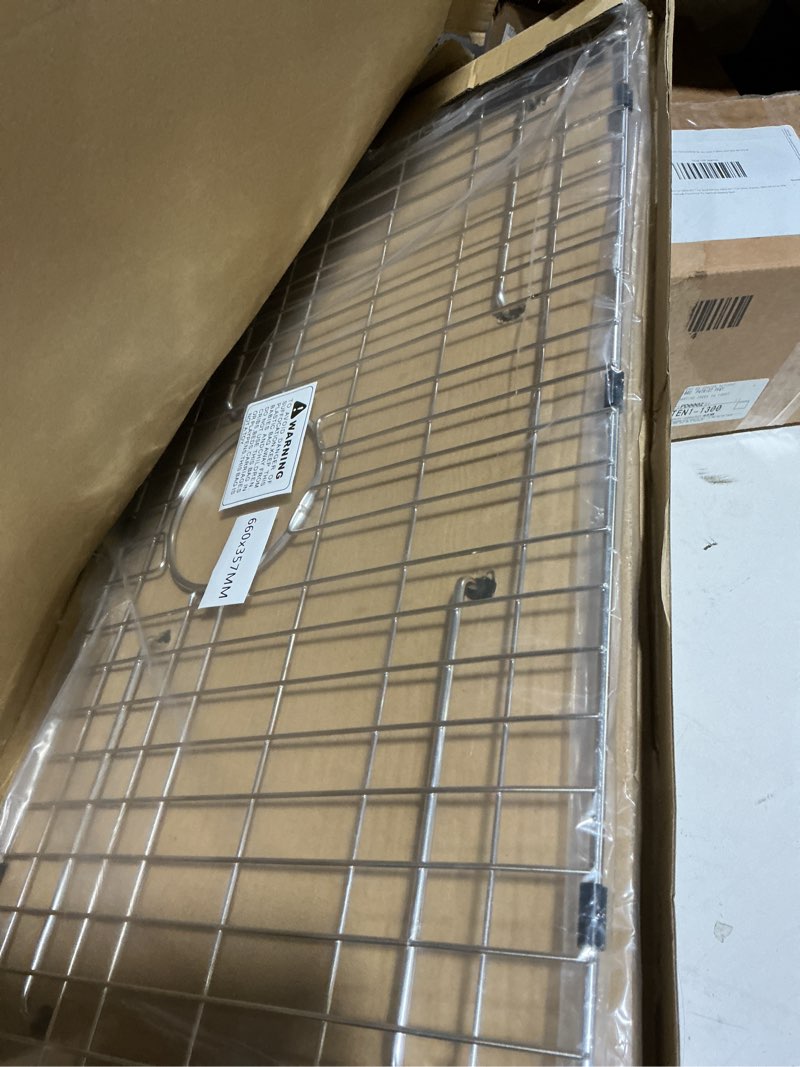 Condition photo showing New/Like New for sink grid 26" x 14 1/16", kitchen sink grid, sink protectors for kitchen sinks, stainless steel material, sink bottom grid with rear drain for single bowl (26" x 14 1/16") 26" x 14 1/16" with rear drain