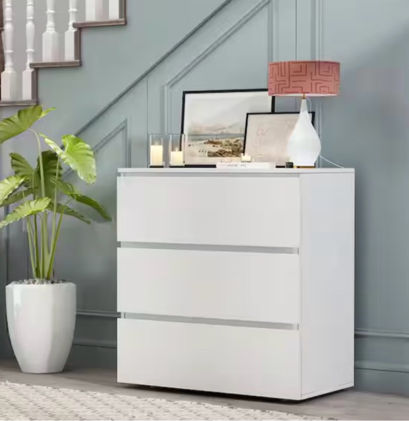 3-drawer white wood chest of drawers bedside table storage dresser freestanding cabinet