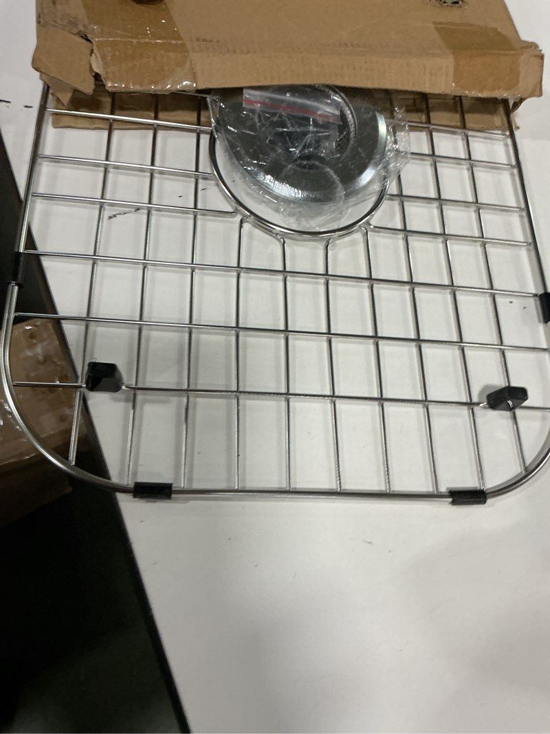 Condition photo showing Good Condition for Kitchen Sink Grid Protector Stainless Steel Sink Grate for Kitchen Single Sink Bowl Metal Sink Grate Protector with Center Drain 18"L X 13.5"W 18"L X 13.4"W,? 5"