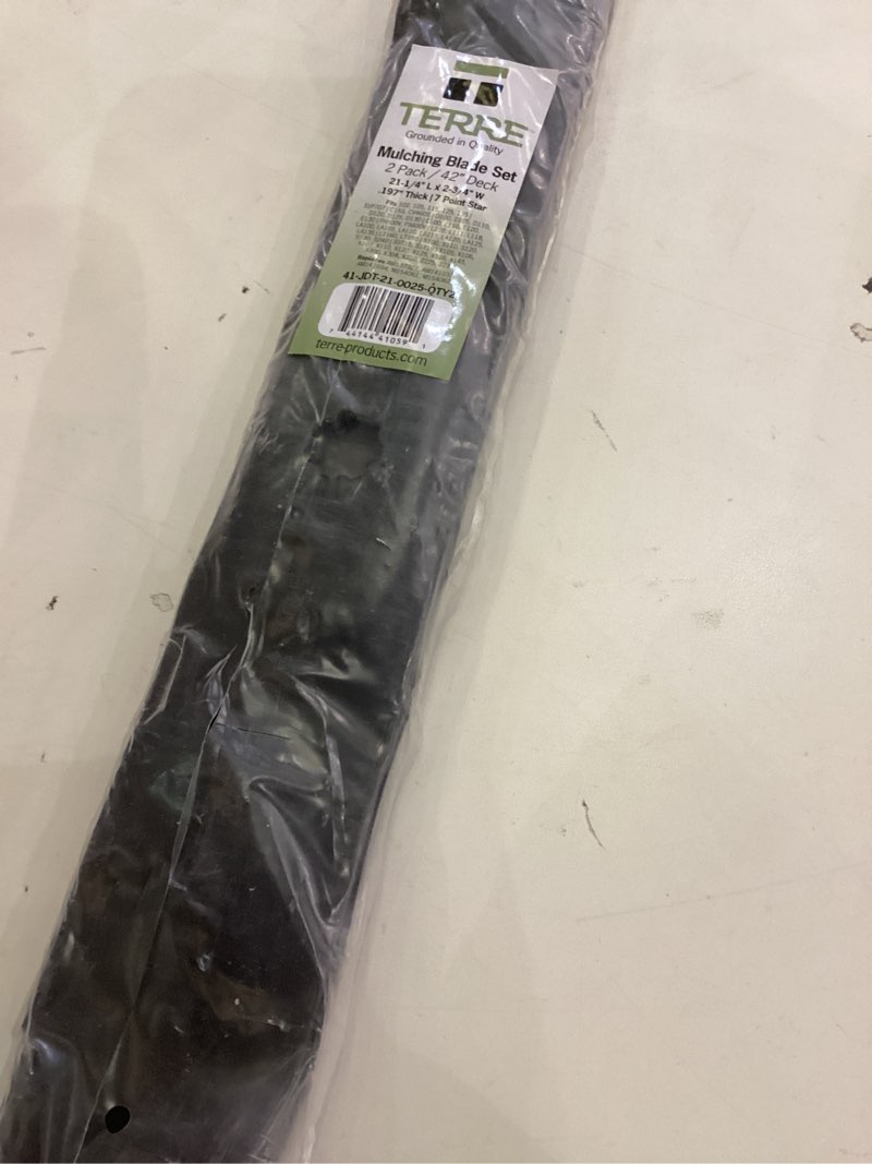 Condition photo showing Good Condition for Terre Products, 2 Pack High Lift Lawn Mower Blades, 42 Inch Deck, Compatible with John Deere x300, D105, D125, D130, LT160, LT135, Z225 EZtrak, Replaces AM137327, AM141032, AM141034, M154061, M154062