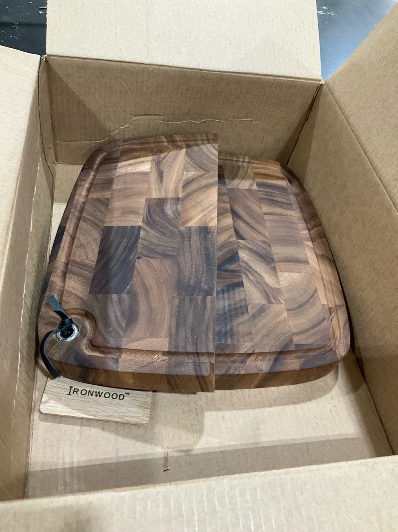 Condition photo showing As Is for Ironwood Gourmet Carolina Acacia Wood Chopping Board, 14" End Grain Cutting Board With Juice Channel