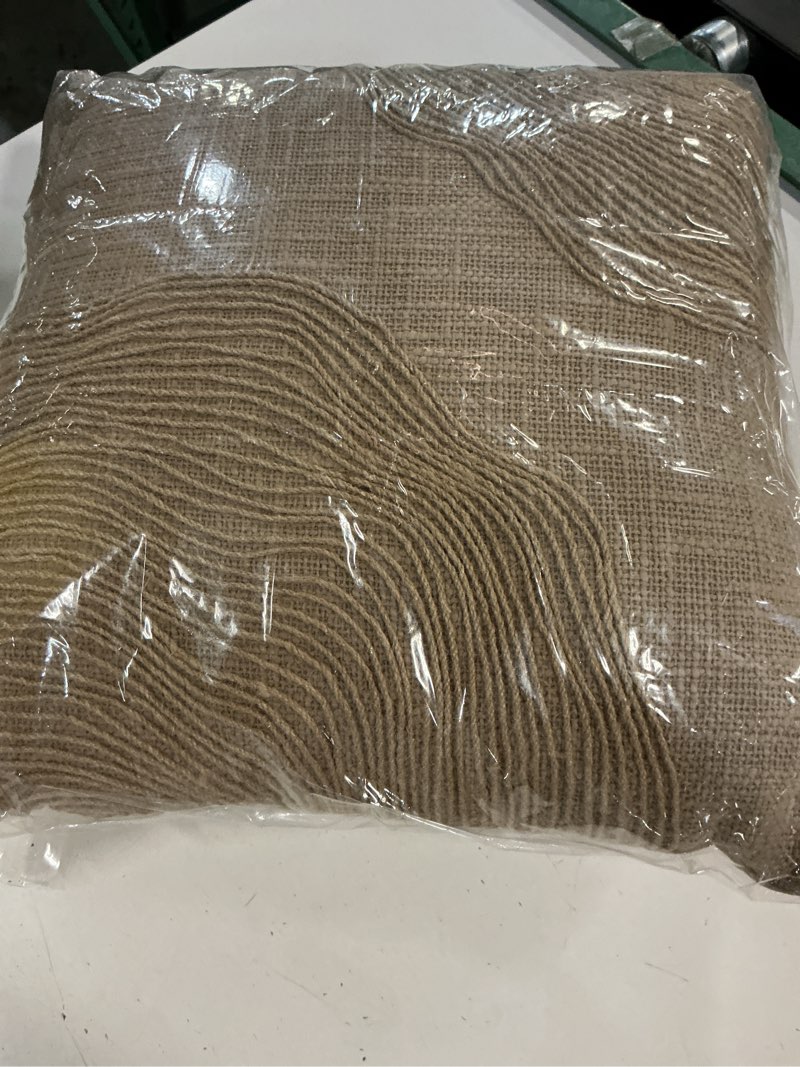 Condition photo showing New/Like New for jute terrain pillow, rich brown with natural jute embroidery decorative throw pillow with insert, handwoven cotton, oeko-tex certified, luxury accent pillow for sofa couch or bedroom