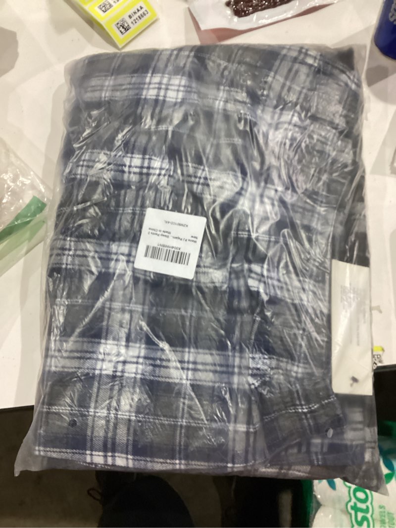 Condition photo showing New/Like New for Mens PJ Pajama Pants Elastic wasit Lounge Sleep Pants 2 Pack Blue White Plaid/Brown Black Plaid Large