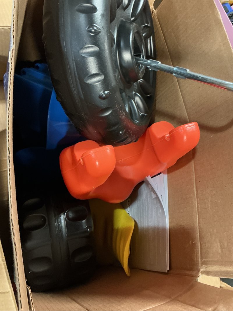 Condition photo showing As Is for fisher-price toddler tricycle hot wheels tough trike, toy bike with handlebar grips & storage for outdoor play kids ages 2+ years