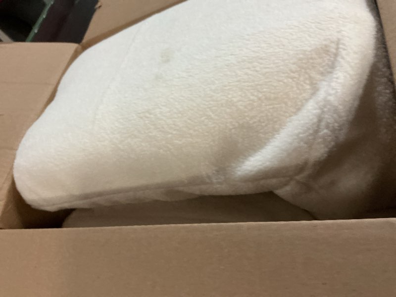 Condition photo showing Good Condition for ATJafurn White Faux Shearling Dog Couch Bed for Small Dogs Cats Under 35 lbs, 25.6 Inch Modern Elevated Cat Sofa with Leather Nameplate, Indoor Furniture Style Cute Raised Pet Sofa Bed (Small)