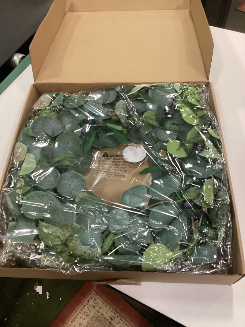 Condition photo showing Good Condition for 24 Inch Eucalyptus Wreath for Front Door – Green Spring Summer Wreath with Olive Leaves & Berries – Handmade Year-Round Door Decor by EZsenses