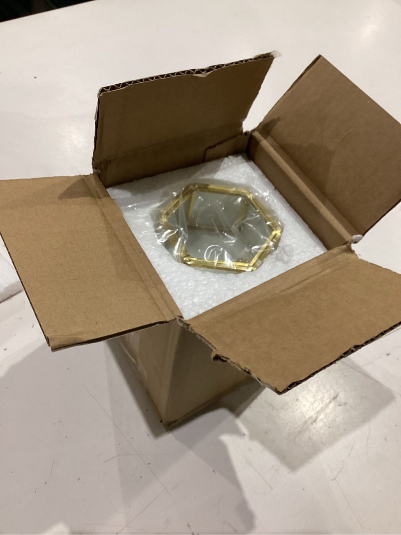 Condition photo showing Good Condition for natgai 2 pack small vintage glass jewelry box with lid, 3.1 x 1.4 x 1.8 inch golden geometric ring display holder box, wedding ring box for necklace, earrings, home decor gift for women