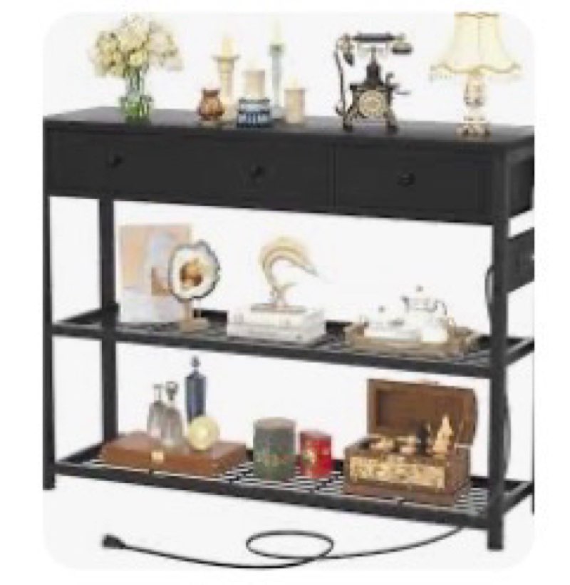 Ecoprsio 47'' Entryway Table with Outlets and USB Ports, Console Table with 3 Drawers, Sofa Table Narrow Long with Storage Shelves for Living Room, Couch, Hallway, Foyer, Kitchen Counter, Black