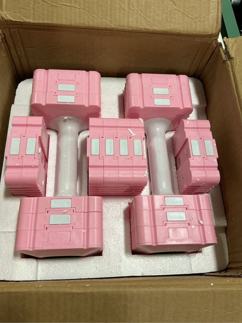 Condition photo showing Good Condition for Adjustable Weight Dumbbells Set of 2, 3.4lb/5.7lb/8lb/10.3lb/12.6lb Each Hand Weight Sets for Women/Men, Adjustable Dumbbells Set for Home Gym Fitness Workout Strength Training Peachy