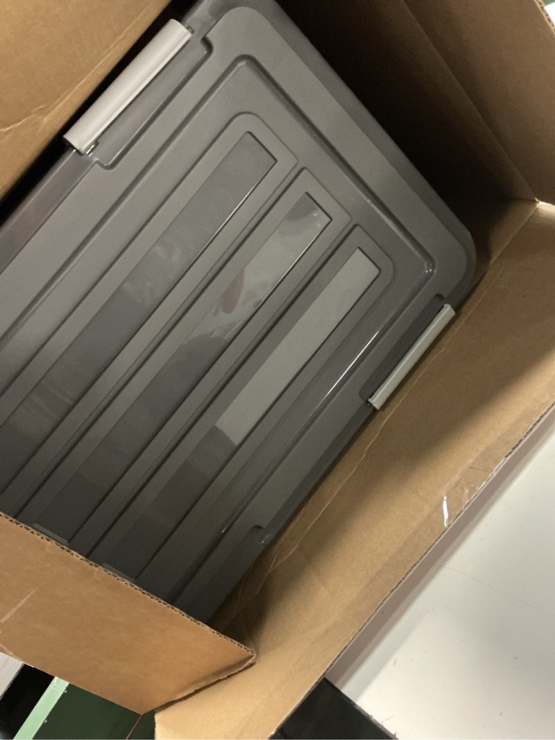 Condition photo showing Good Condition for IRIS USA Stackable Dog Food Storage Container with 2 Cup Scoop, 4 Secure Latches, Fits up to 30 lbs, Pet Dry Food Bin, Gasket Seal Lid, BPA Free, Stackable, Easy Measure, Gray/Dark Gray