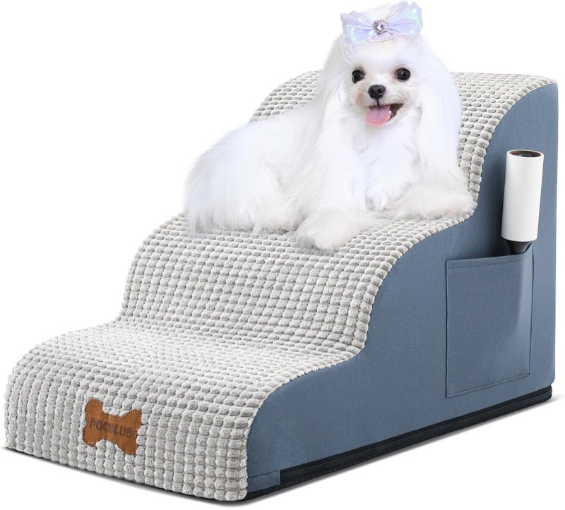 dog stairs for small dogs 15.7" h, wide pet step for couch/sofas/chairs, curved