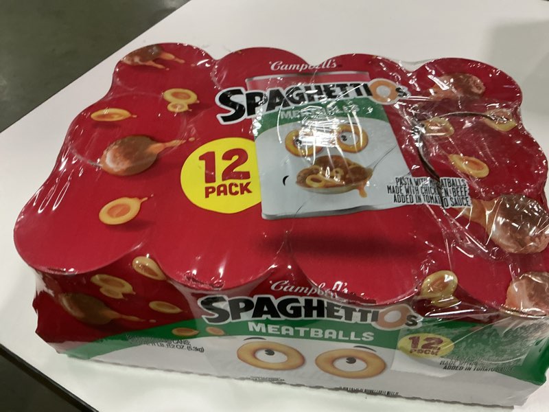 Condition photo showing New/Like New for (BBD 10/28/2026). SpaghettiOs Canned Pasta with Meatballs  15.6 oz Can (Pack of 12)
