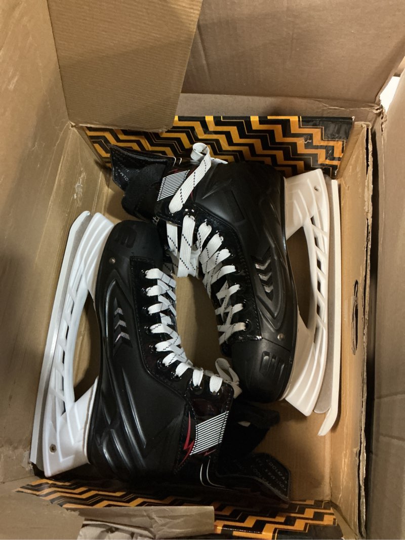 Condition photo showing Good Condition for mens us 11 nattork ice hockey skates for men, women, youth stainless steel blades lightweight & durable for superior ankle support and agile skating with coolmax fabric voltic blaze red men's 11 / women's 12 (shoe size)