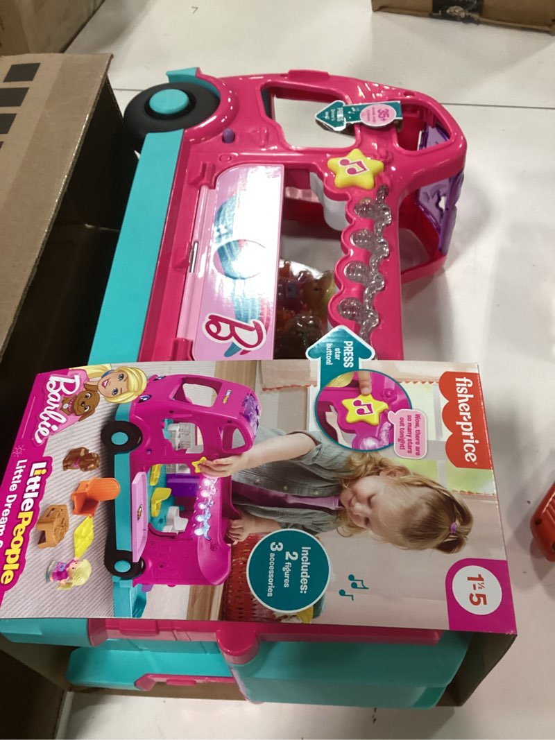 Condition photo showing New/Like New for Fisher-Price Little People Toddler Toy Barbie Dreamcamper RV Playset with Music Lights & Figures for Pretend Play Kids Ages 18+ Months