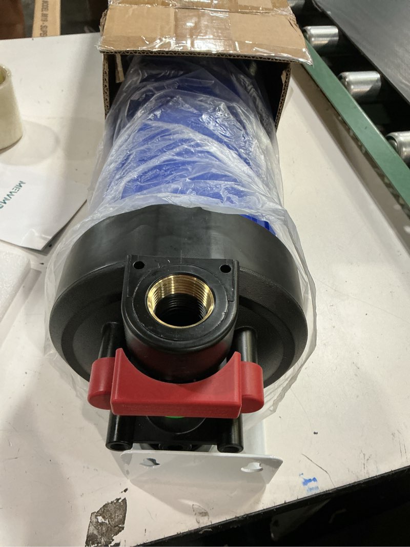 Condition photo showing As Is for whb20 whole house water filter housing, fit 20"x4.5" sediment etc filters for well and city water, big filter blue pre-filtration system for home, 1" npt port, pressure release fit for 20"x4.5" sediment etc water filters