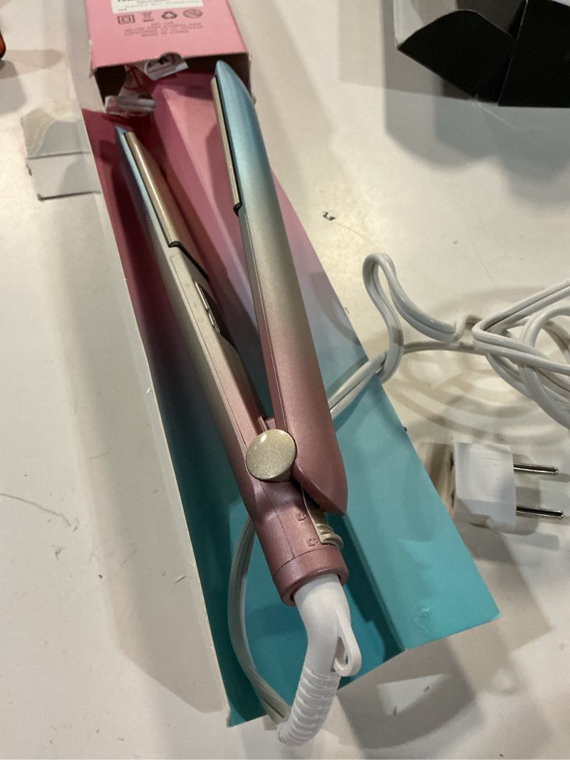 Condition photo showing Good Condition for dorisilk colorful flat iron 450 degrees, ceramic hair straightener and curler 2 in 1, 30s fast heat straightening iron for hair, dual voltage hair iron 1 inch salon control temp gift for women girls colorful straightener flat iron