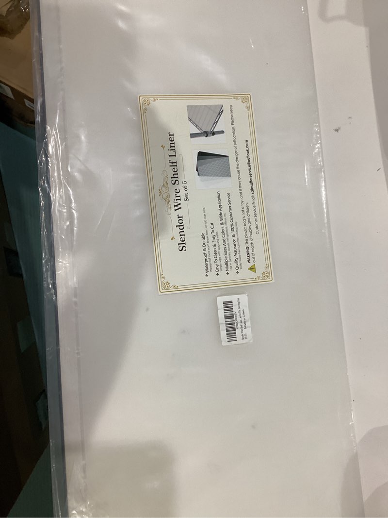 Condition photo showing New/Like New for Slendor Wire Shelf Liner 14" x 36" Value Pack of 5 Flat Heavy Duty Waterproof Non-Adhesive Industrial Strength Plastic Mats for Tier Shelving Unit, Transparent 14"x36" Clear