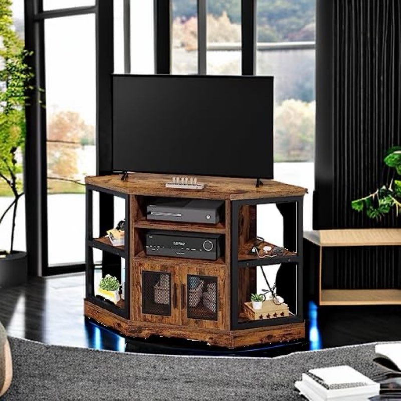 (incomplete) corner tv stand for tvs black/bronw 