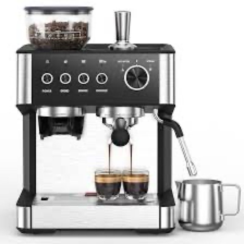 Professional 20-Bar Espresso Machine With Built-In Grinder – Precision Extraction, Integrated Milk Frother Wand For Cappuccinos/Lattes, And Compact Design.