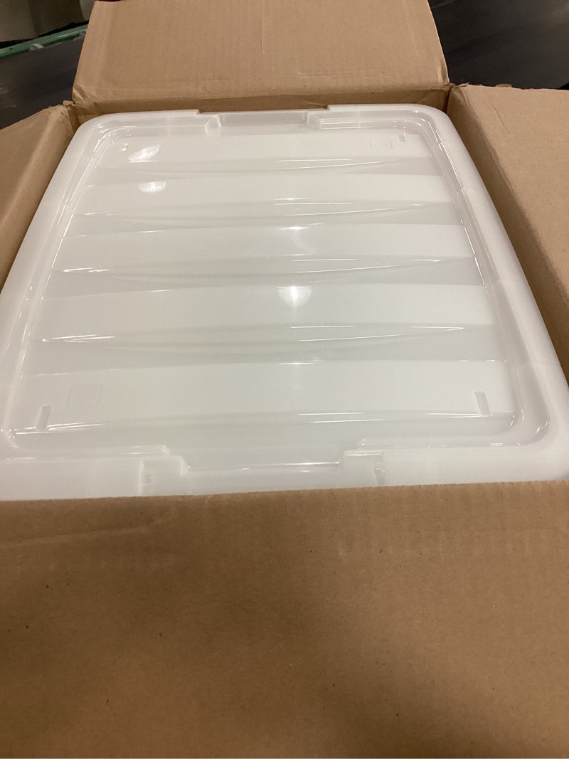Condition photo showing Good Condition for iris usa 40 qt stackable plastic storage bins with lids, 4 pack - bpa-free, made in usa - discreet organizing solution, latches, durable nestable containers, secure pull handle - pearl pearl 40 qt 4 pack