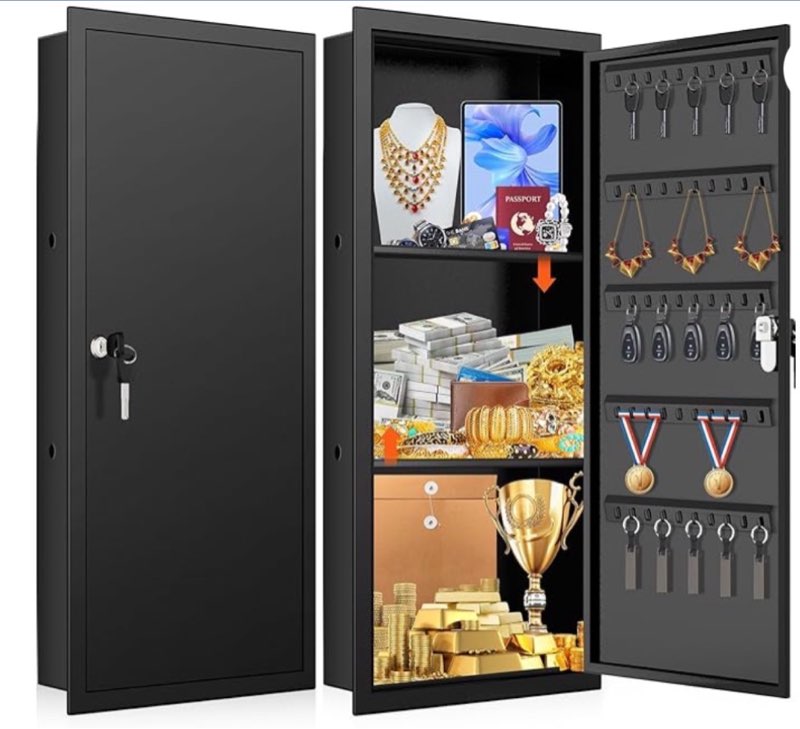 31.5" tall wall safes between the studs with 2 removable shelf, lockable hidden safe box with 50 hoo