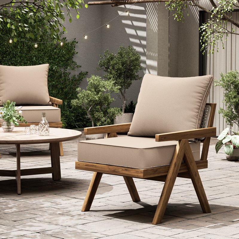 Outdoor Deep Seating Cushion Set Indoor And Outdoor Seat / Back Cushion Color / Pattern: Cream, Size: 22" W x 22" D