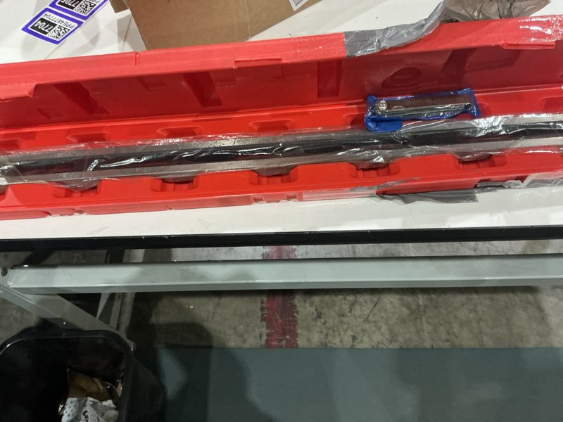 Condition photo showing As Is for 24 inch machinist precision steel straight edge tool, cylinder head straight edge, straight edge machined flat with feeler gauges for checking cylinder heads and engine blocks,patented