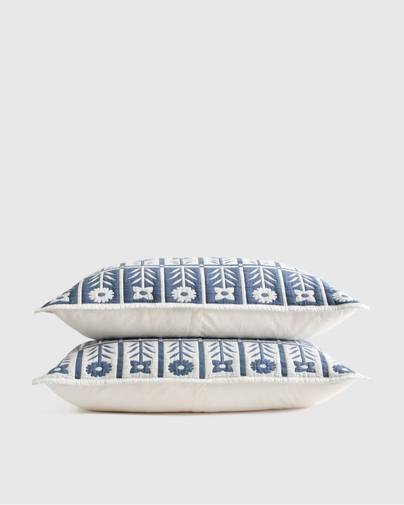 quince organic cotton jacquard floral sham set 2 pillowscase  king blue floral 
