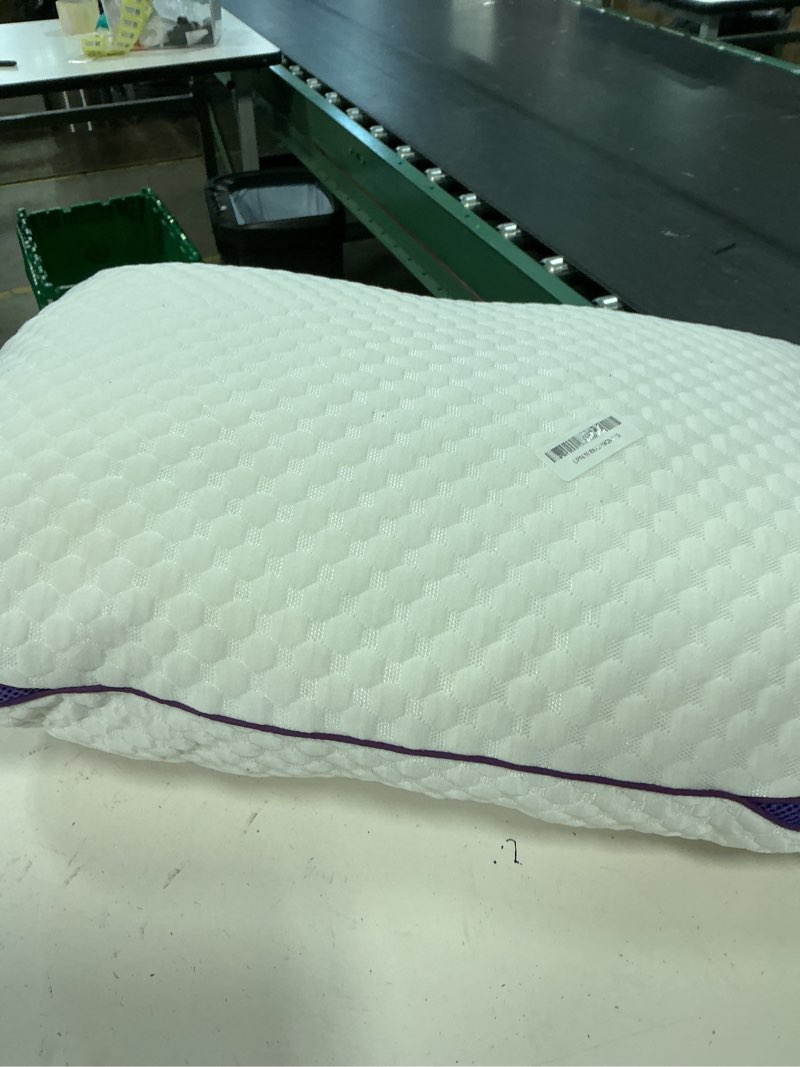 Condition photo showing As Is for homelab adjustable shredded memory foam pillow queen size, cooling bed pillow for sleeping with removable cover, medium pillow for side stomach & back sleepers, 1 pack 20"x28" queen(pack of 1) white