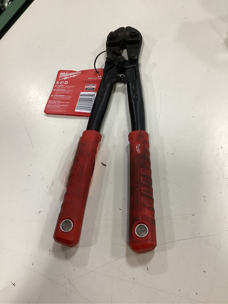 Condition photo showing As Is for 14 in. bolt cutter with 5/16 in. max cut capacity