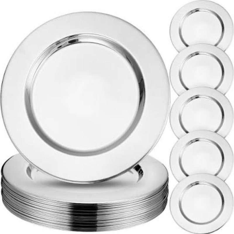 blcculi 12 pack stainless steel charger plates,13 inch metallic silver charger plates,round stainles
