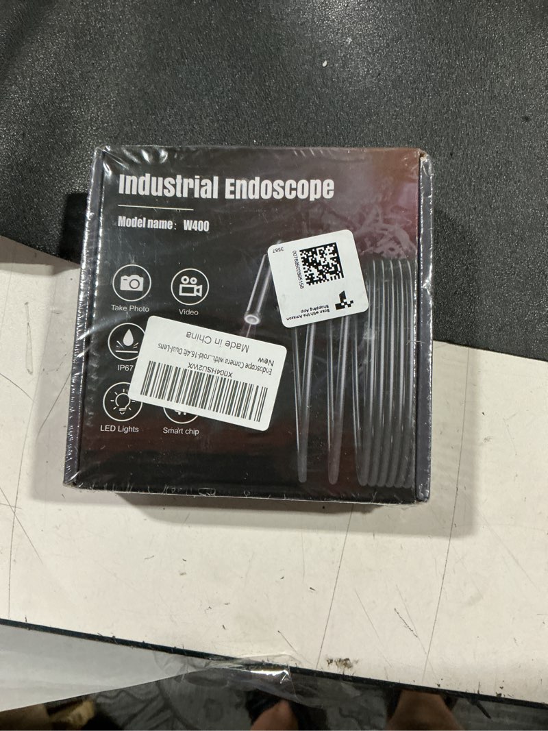 Condition photo showing New/Like New for endoscope camera with light,1920p hd borescope tools with 8 adjustable led lights, endoscope with semi-rigid snake camera, ip67 waterproof inspection borescope for ios and android-16.4ft dual-lens